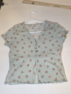 Sky and Sparrow Mint Green Floral Ribbed Crop Top